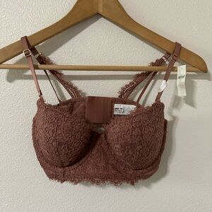 Aerie Real Power Balconette Lightly Lined Eyelash Lace Bra Mauve 2022 NWT-32D